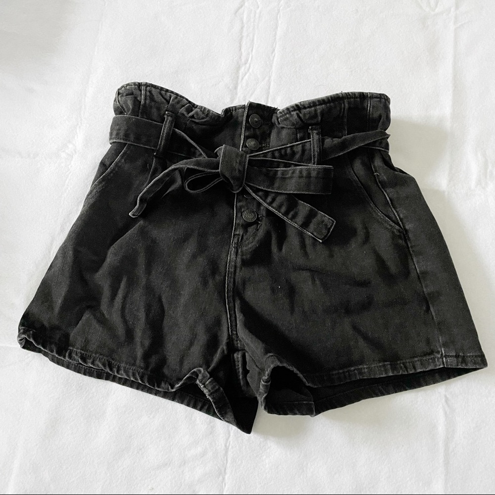 American Eagle Black Paperbag High Waist Shorts!